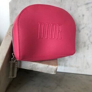 DIOR Beaute Bag Hot Pink Makeup Case Clutch Dopp Kit Logo Embossed